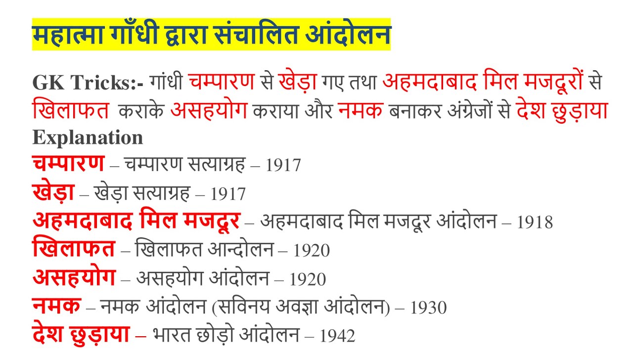 महात्मा गांधी द्वारा संचालित आंदोलन